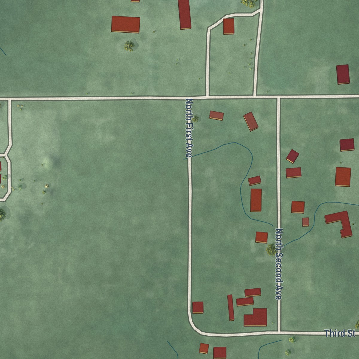 Close-up of the map of Judyville, Indiana print showing street and building detail