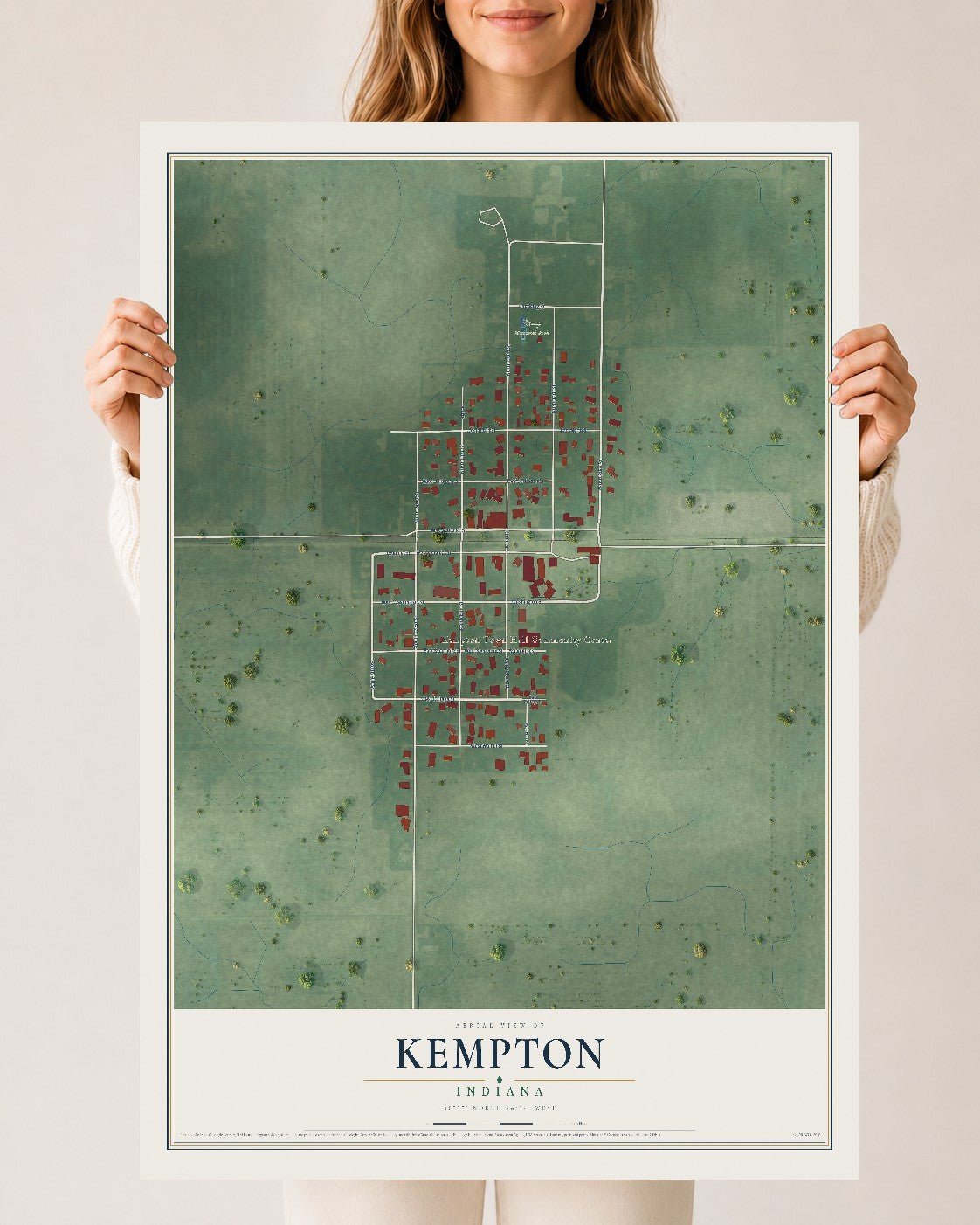 Map of Kempton, Indiana, 24 x 36 inch unframed archival matte print