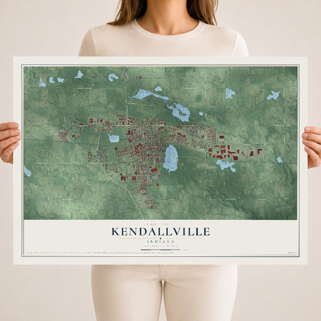 Map of Kendallville, Indiana, 18 x 24 inch unframed archival matte print