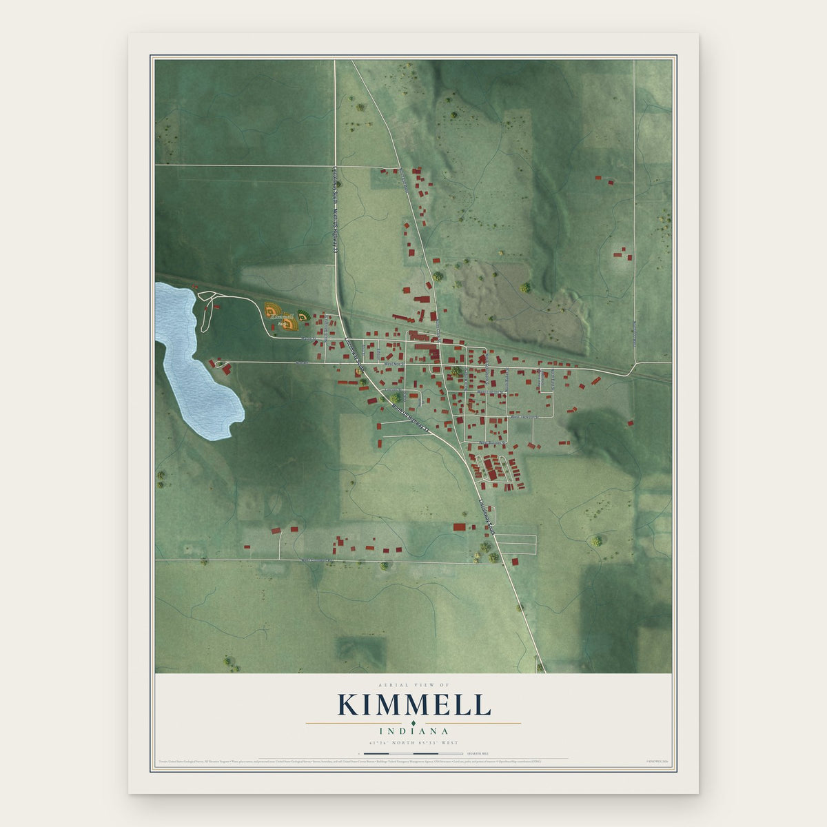 Kimmell, Indiana map print, the full design
