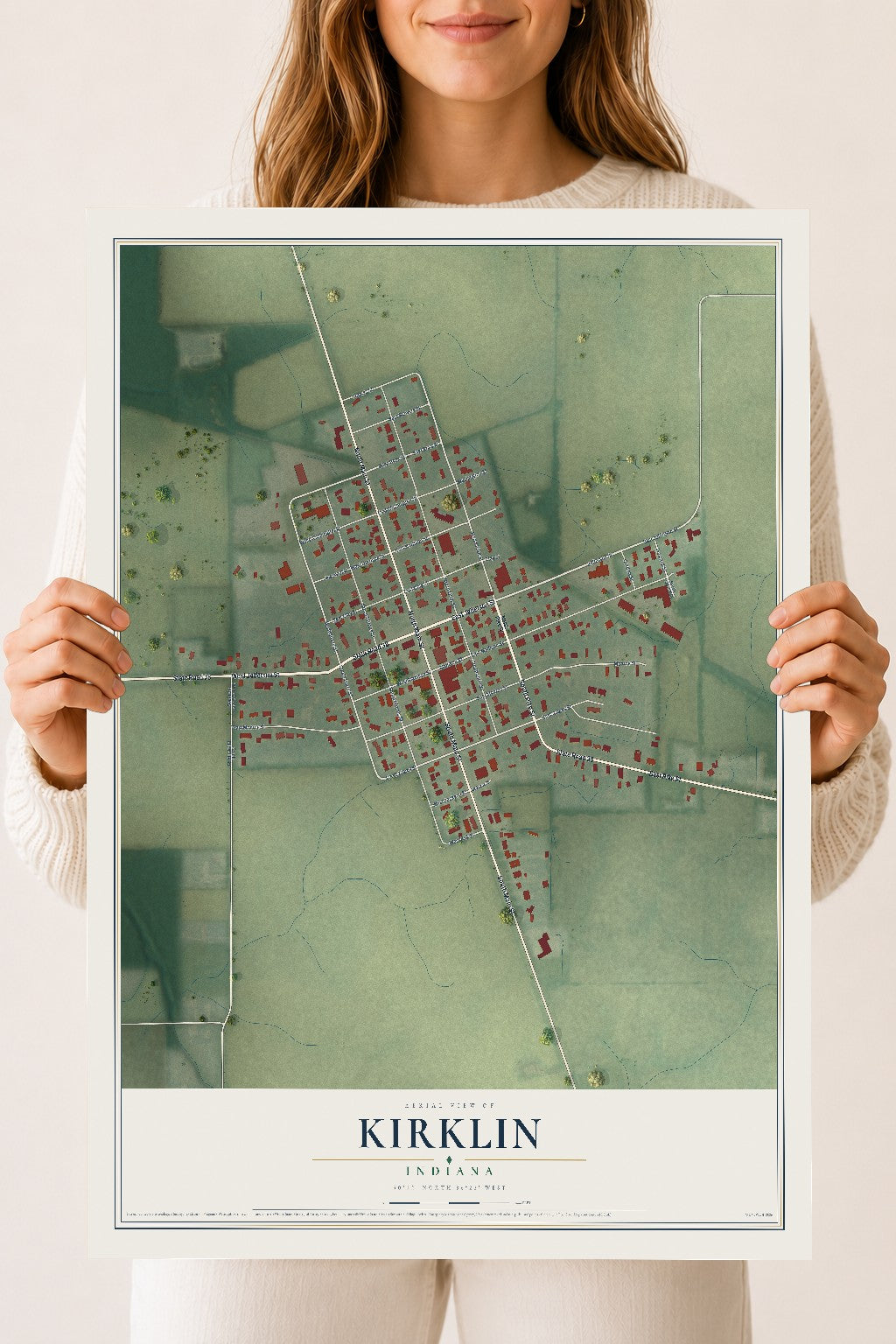 Map of Kirklin, Indiana, 18 x 24 inch unframed archival matte print
