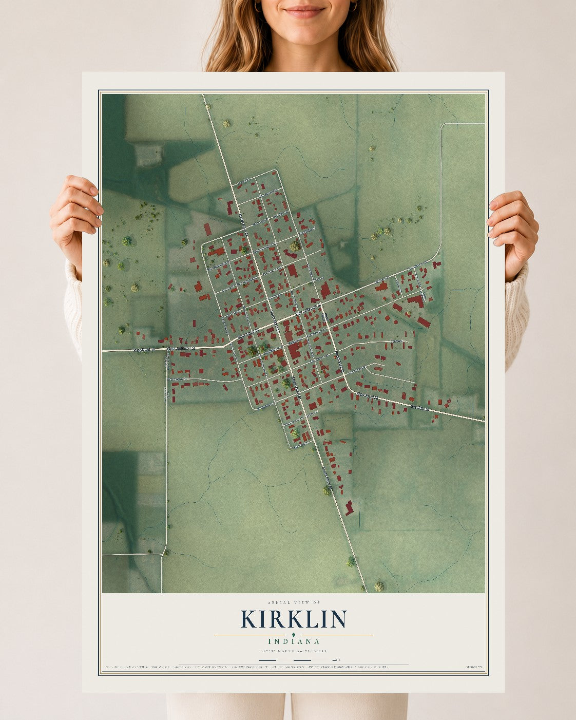 Map of Kirklin, Indiana, 24 x 36 inch unframed archival matte print