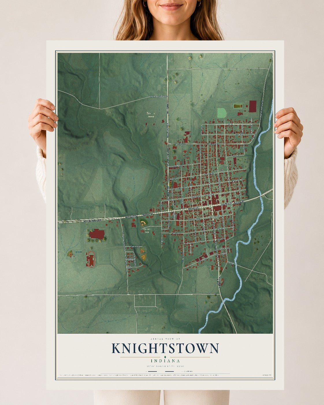 Map of Knightstown, Indiana, 24 x 36 inch unframed archival matte print