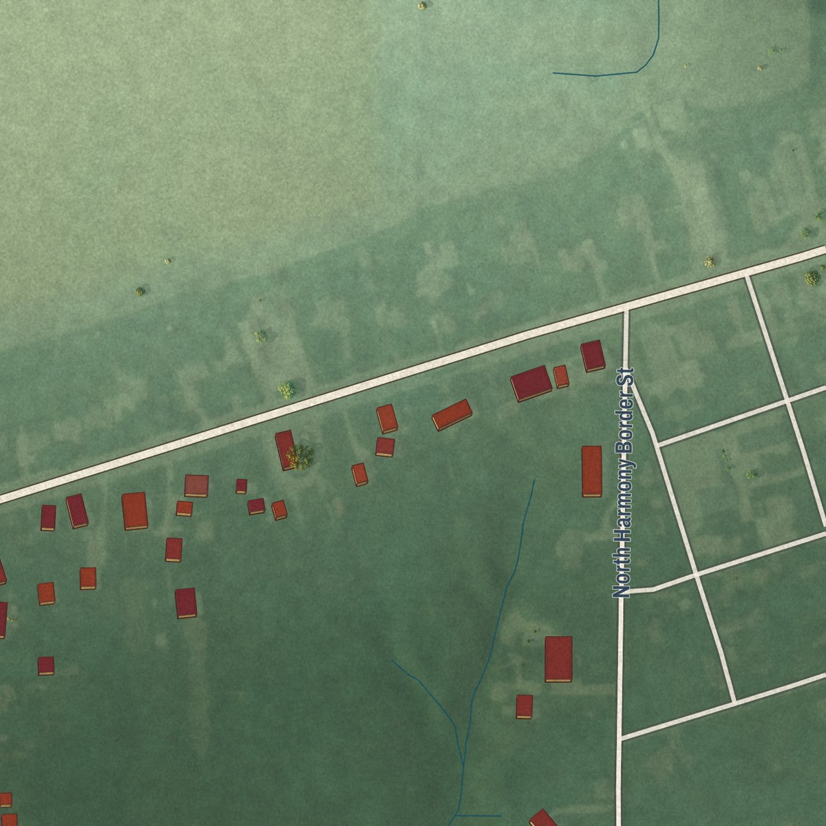 Second close-up of the map of Knightsville, Indiana print showing more streets and buildings