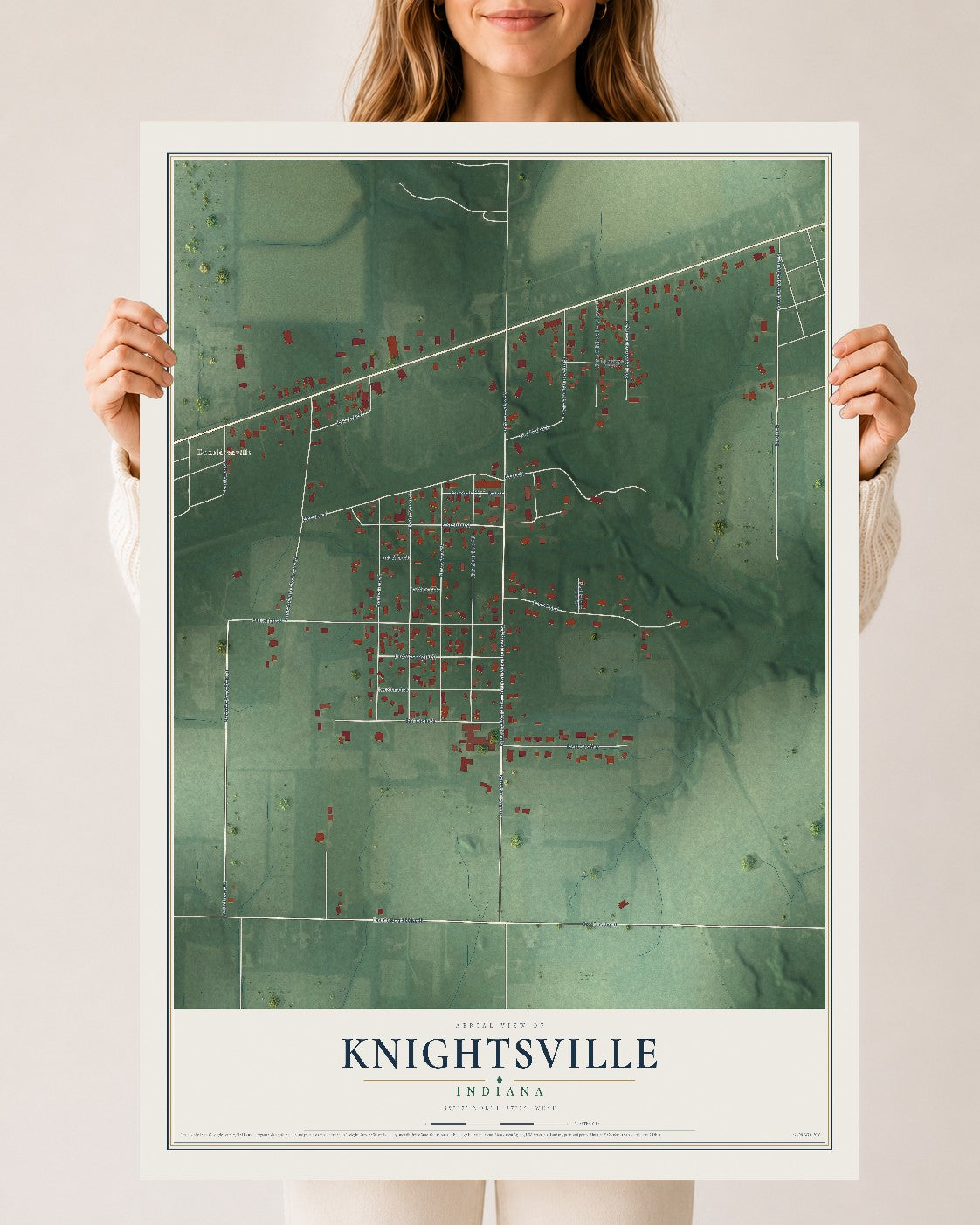 Map of Knightsville, Indiana, 24 x 36 inch unframed archival matte print