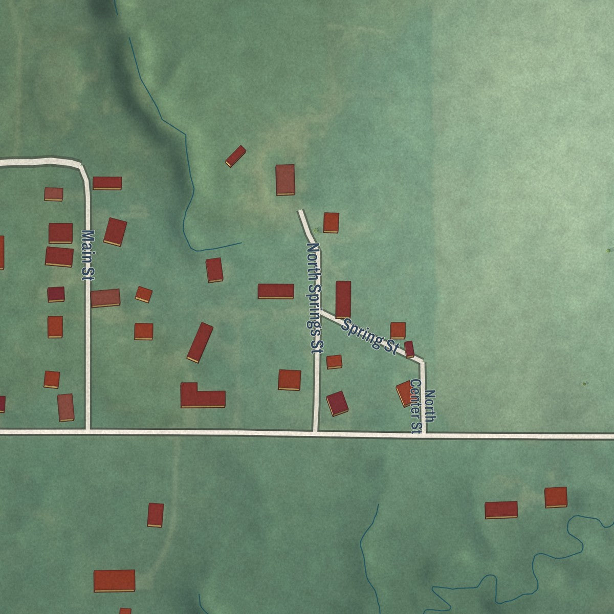 Close-up of the map of Kramer, Indiana print showing street and building detail