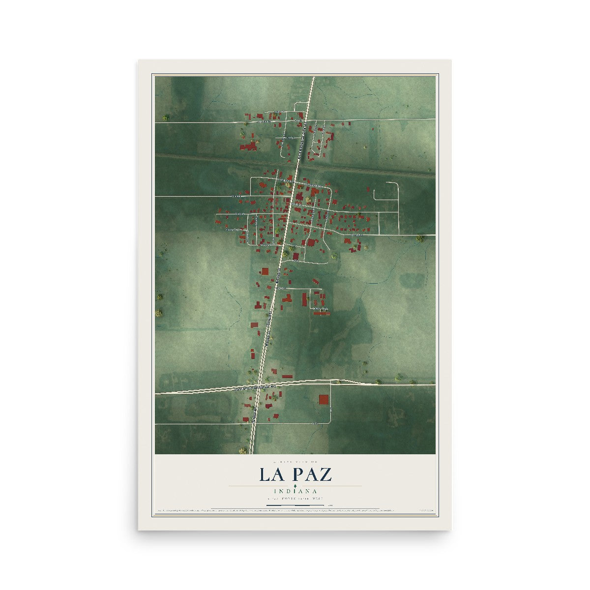 Map of La Paz, Indiana, 12 x 18 inch unframed archival matte print