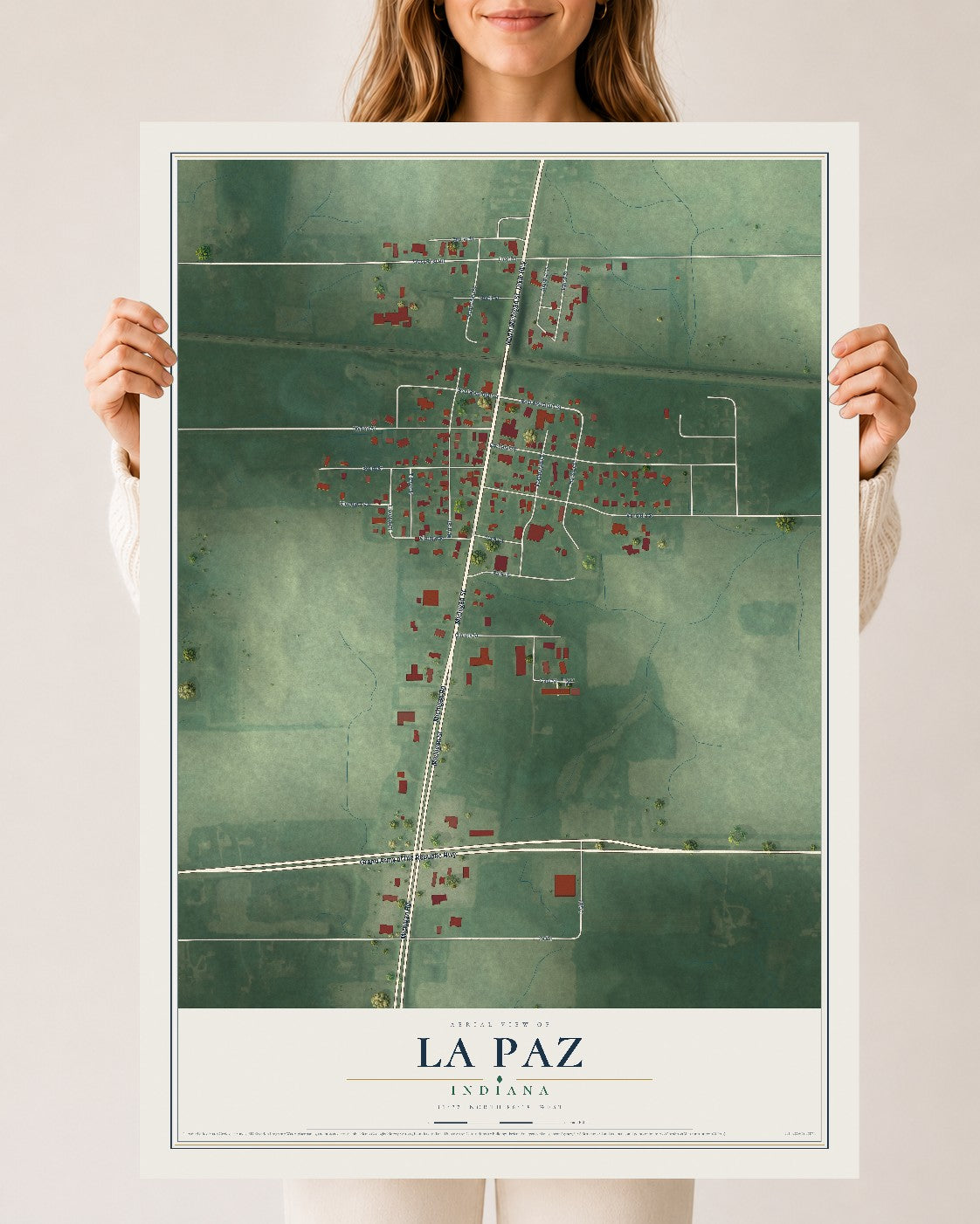 Map of La Paz, Indiana, 24 x 36 inch unframed archival matte print