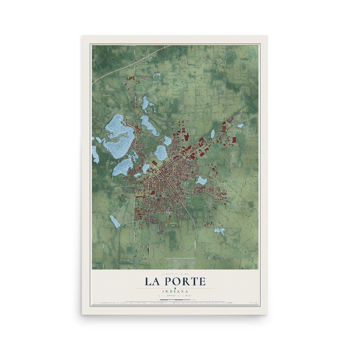 Map of La Porte, Indiana, 12 x 18 inch unframed archival matte print