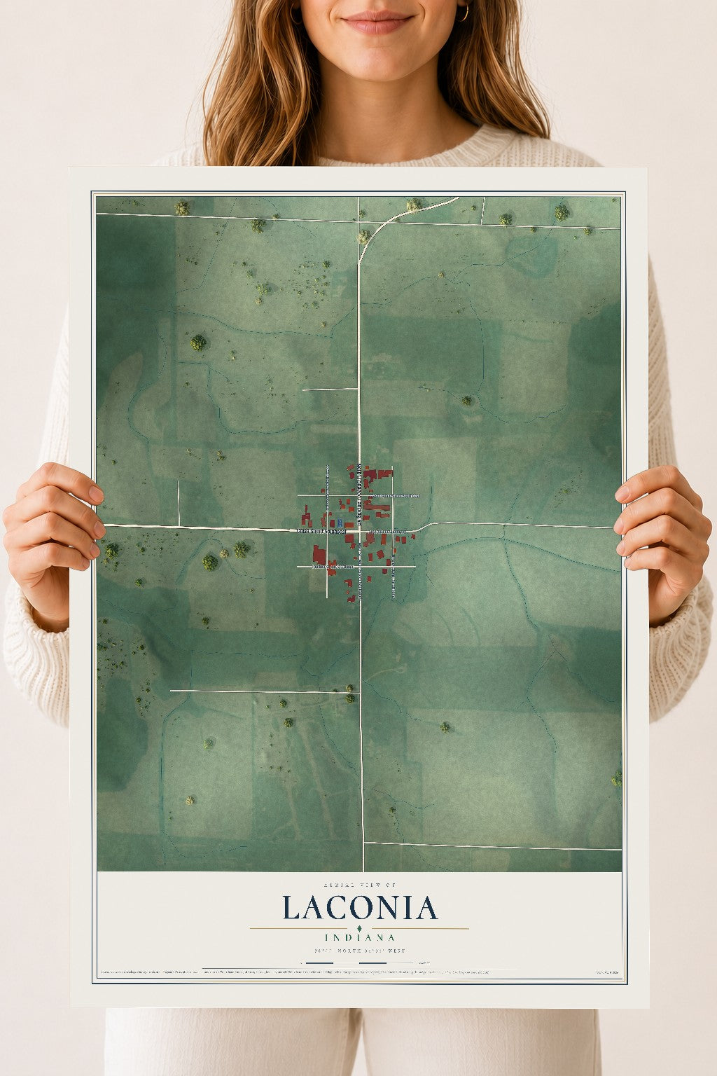 Map of Laconia, Indiana, 18 x 24 inch unframed archival matte print