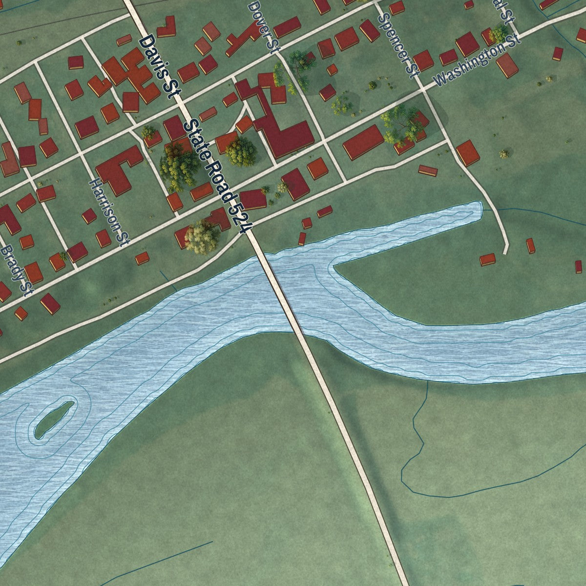 Close-up of the map of Lagro, Indiana print showing street and building detail