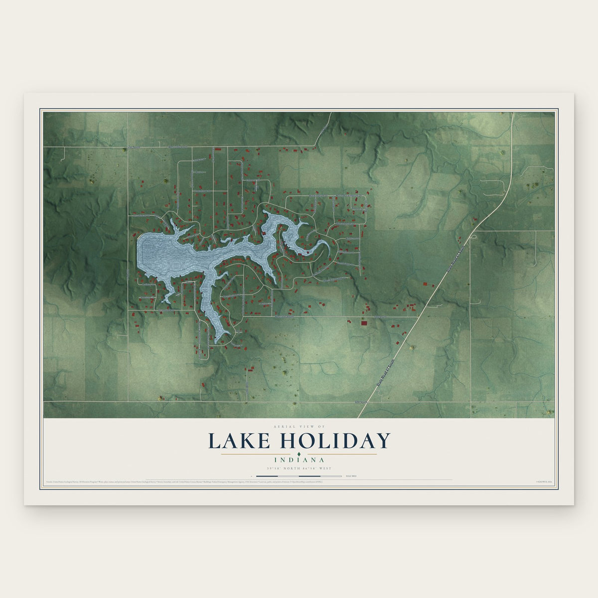 Lake Holiday, Indiana map print, the full design
