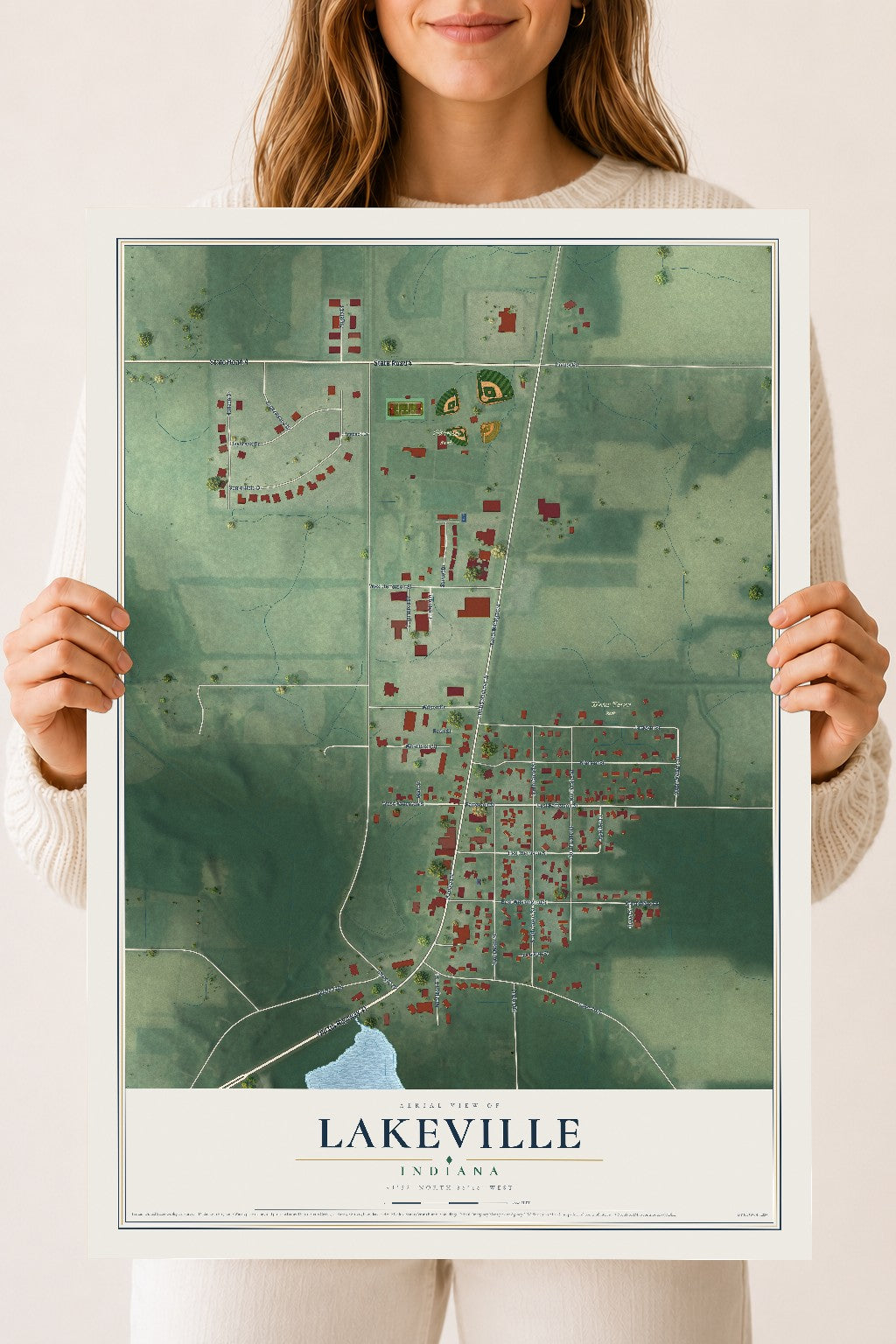 Map of Lakeville, Indiana, 18 x 24 inch unframed archival matte print