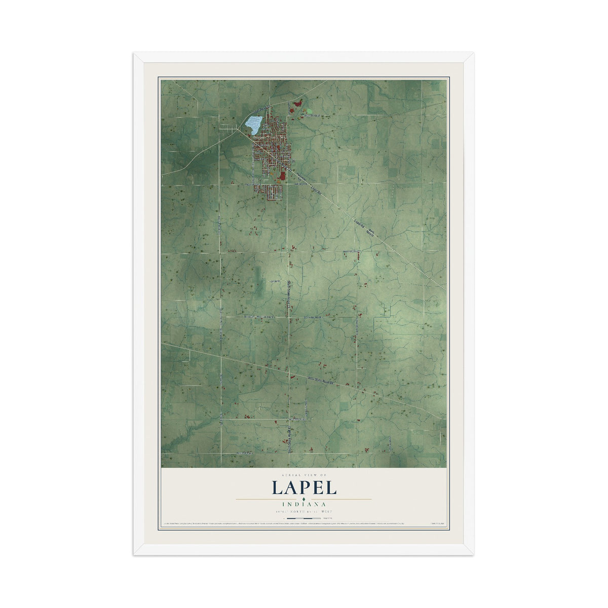 Map of Lapel, Indiana, 12 x 18 inch print in a white wood frame