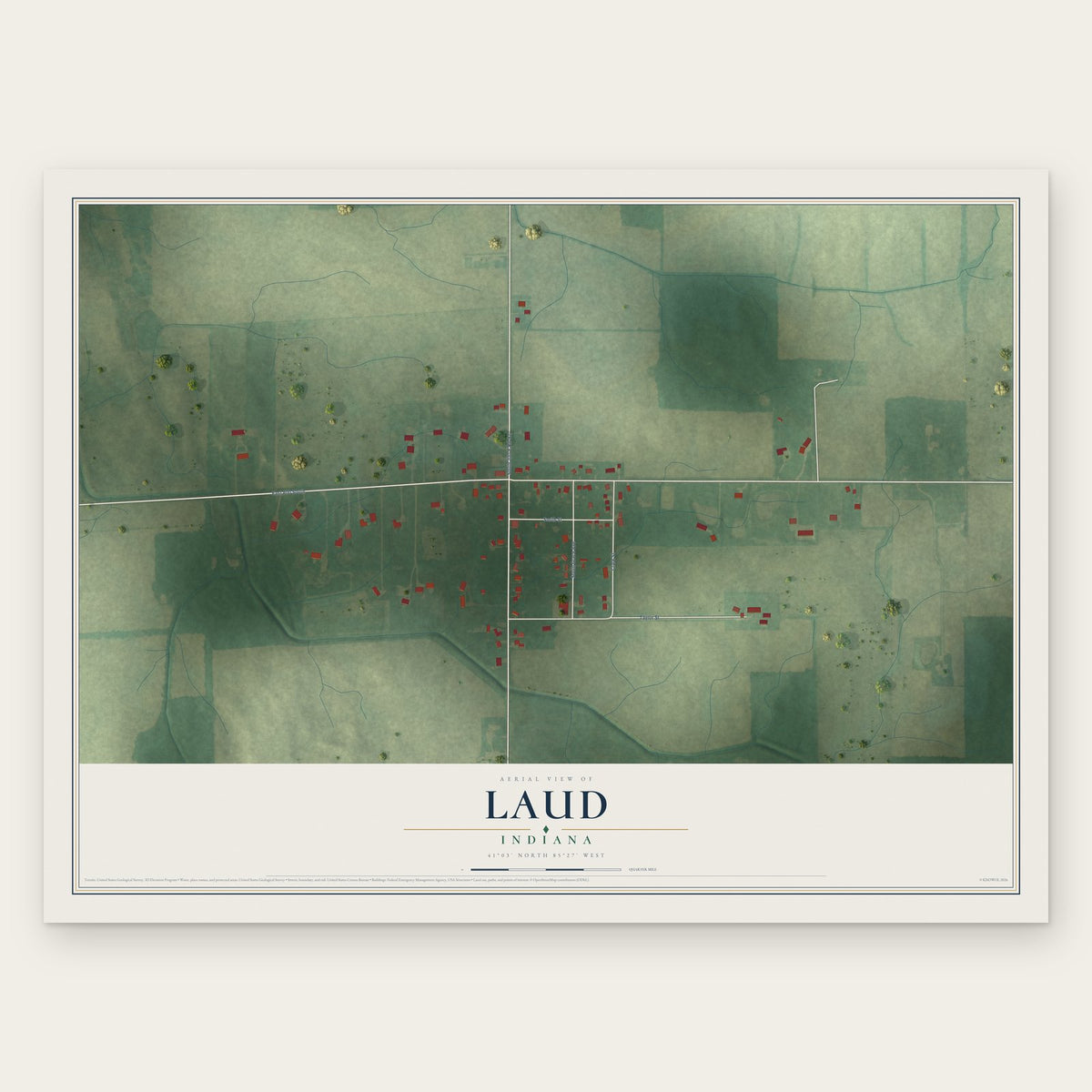 Laud, Indiana map print, the full design