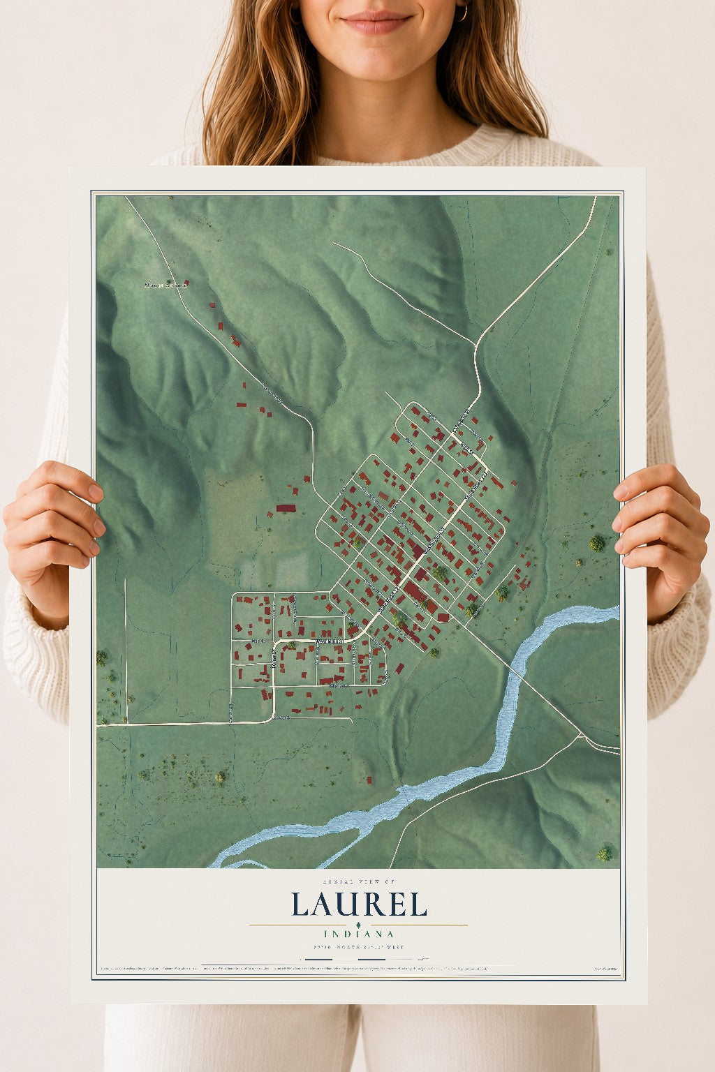 Map of Laurel, Indiana, 18 x 24 inch unframed archival matte print