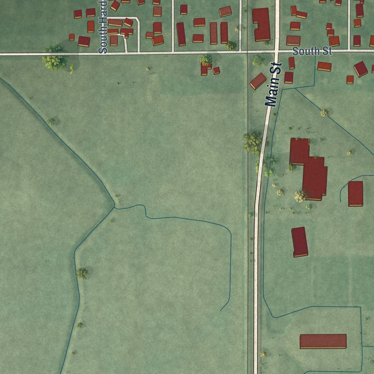 Second close-up of the map of Linden, Indiana print showing more streets and buildings
