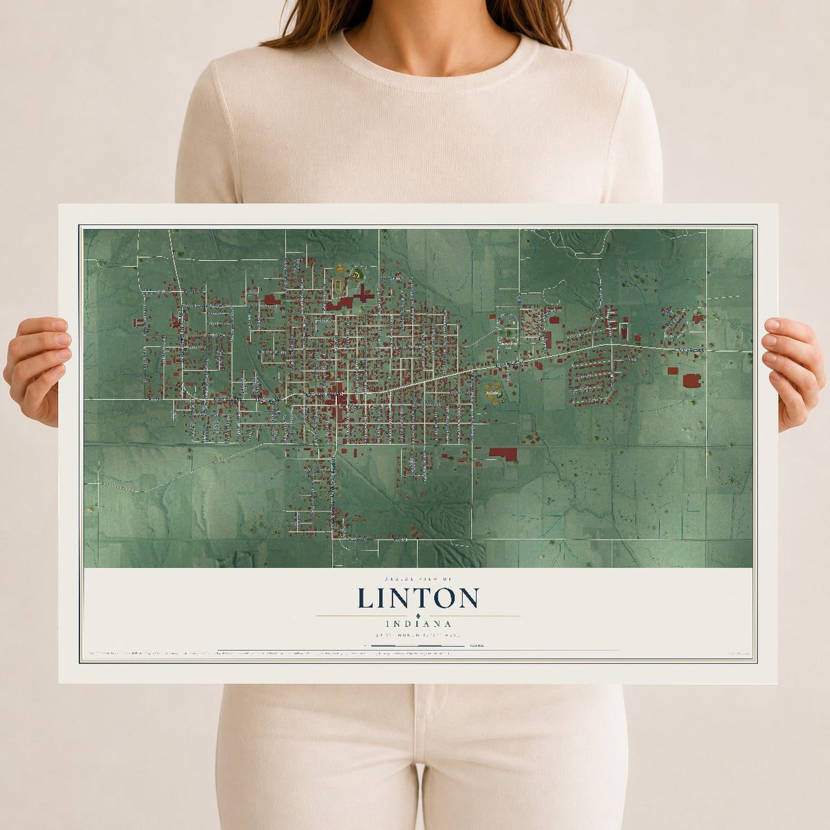 Map of Linton, Indiana, 12 x 18 inch unframed archival matte print