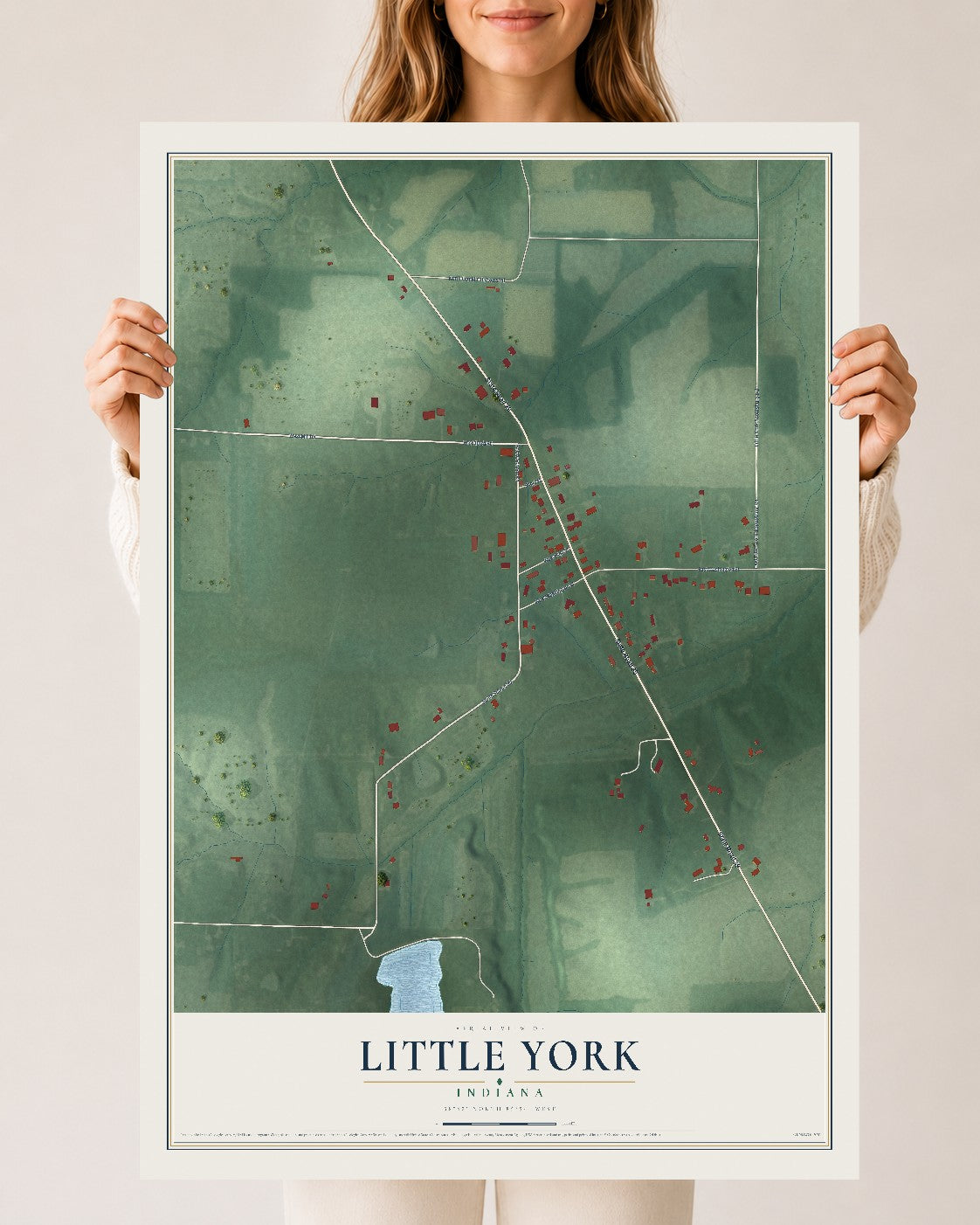 Map of Little York, Indiana, 24 x 36 inch unframed archival matte print