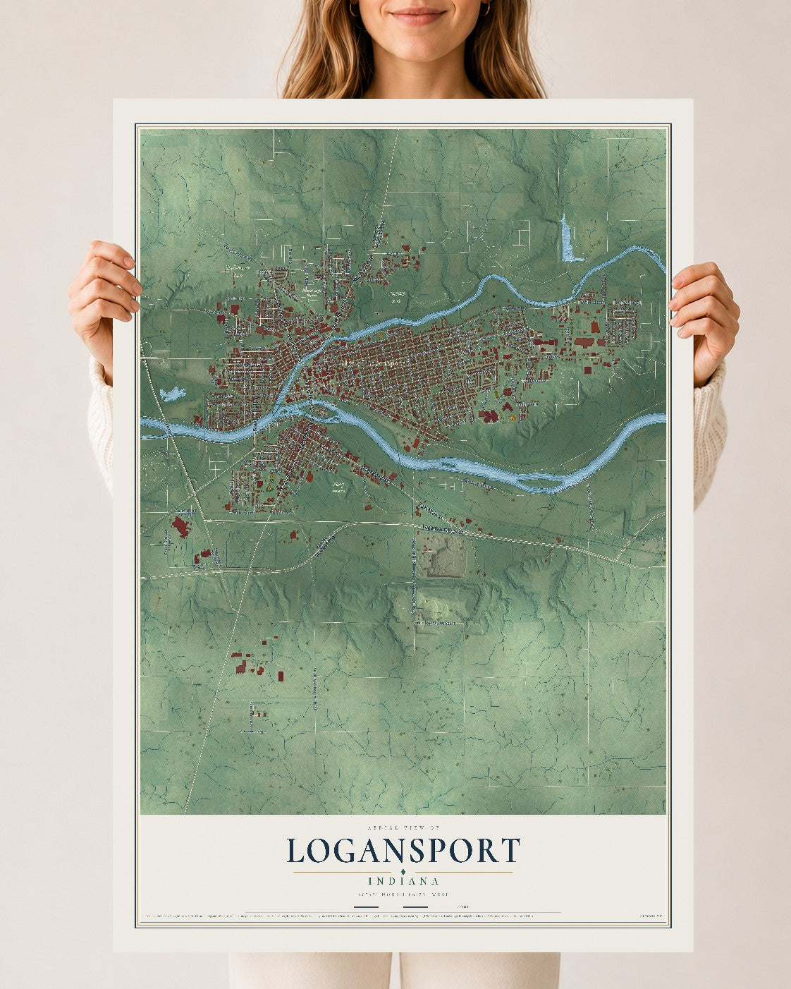 Map of Logansport, Indiana, 24 x 36 inch unframed archival matte print