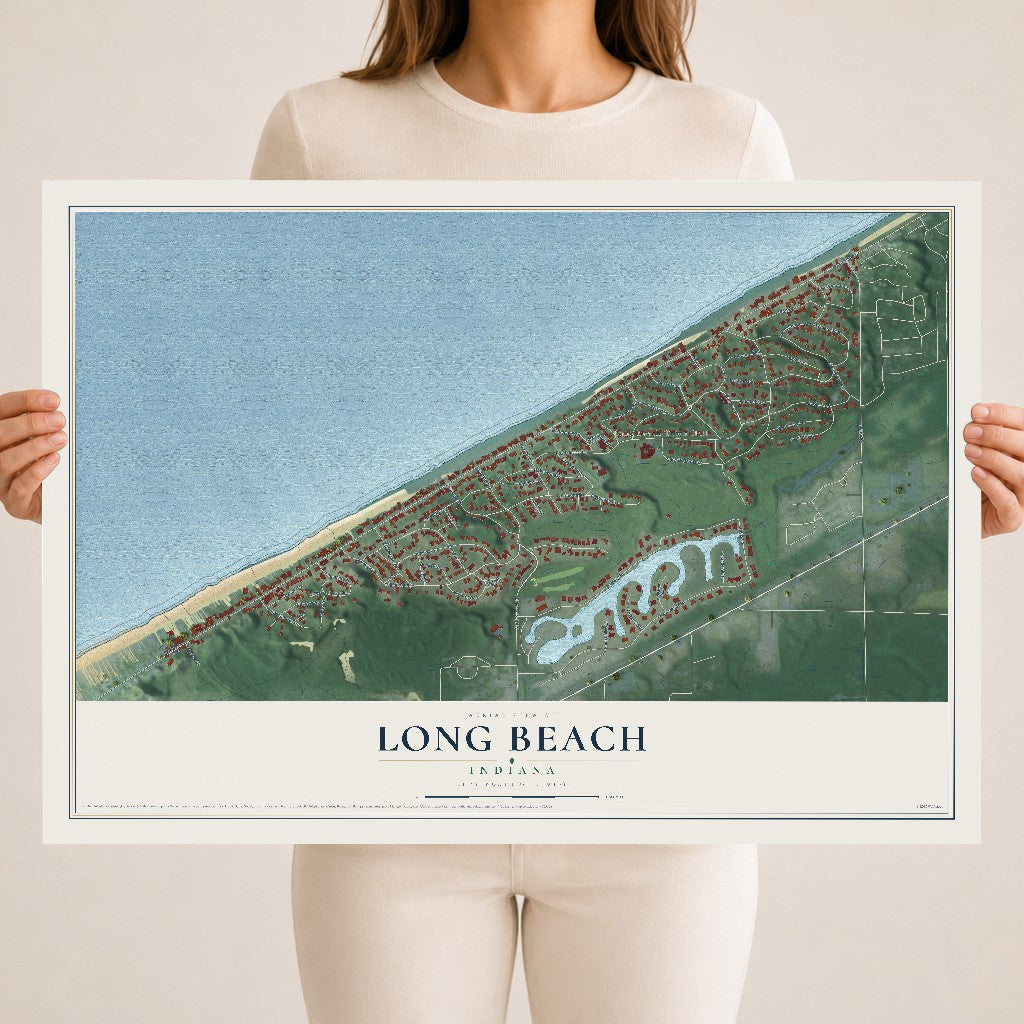 Map of Long Beach, Indiana, 18 x 24 inch unframed archival matte print