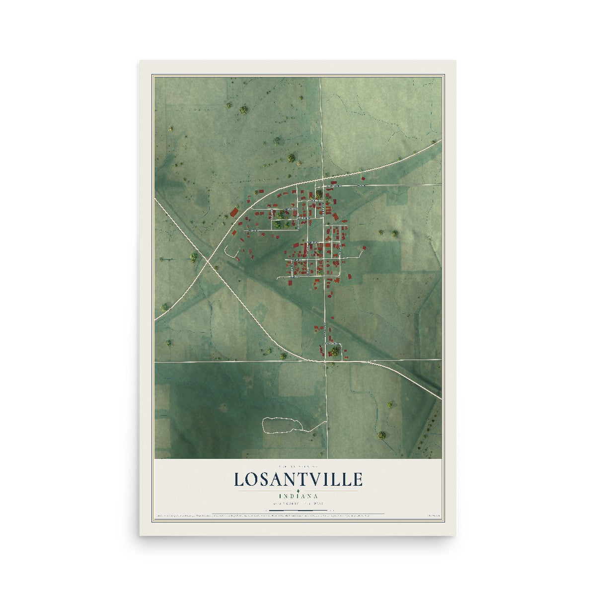 Map of Losantville, Indiana, 12 x 18 inch unframed archival matte print