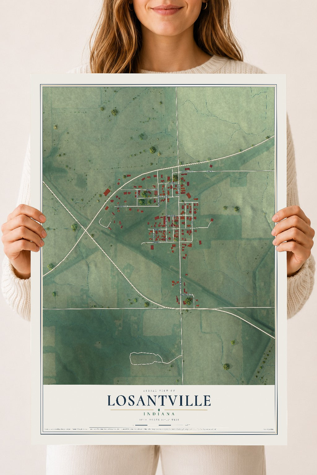 Map of Losantville, Indiana, 18 x 24 inch unframed archival matte print