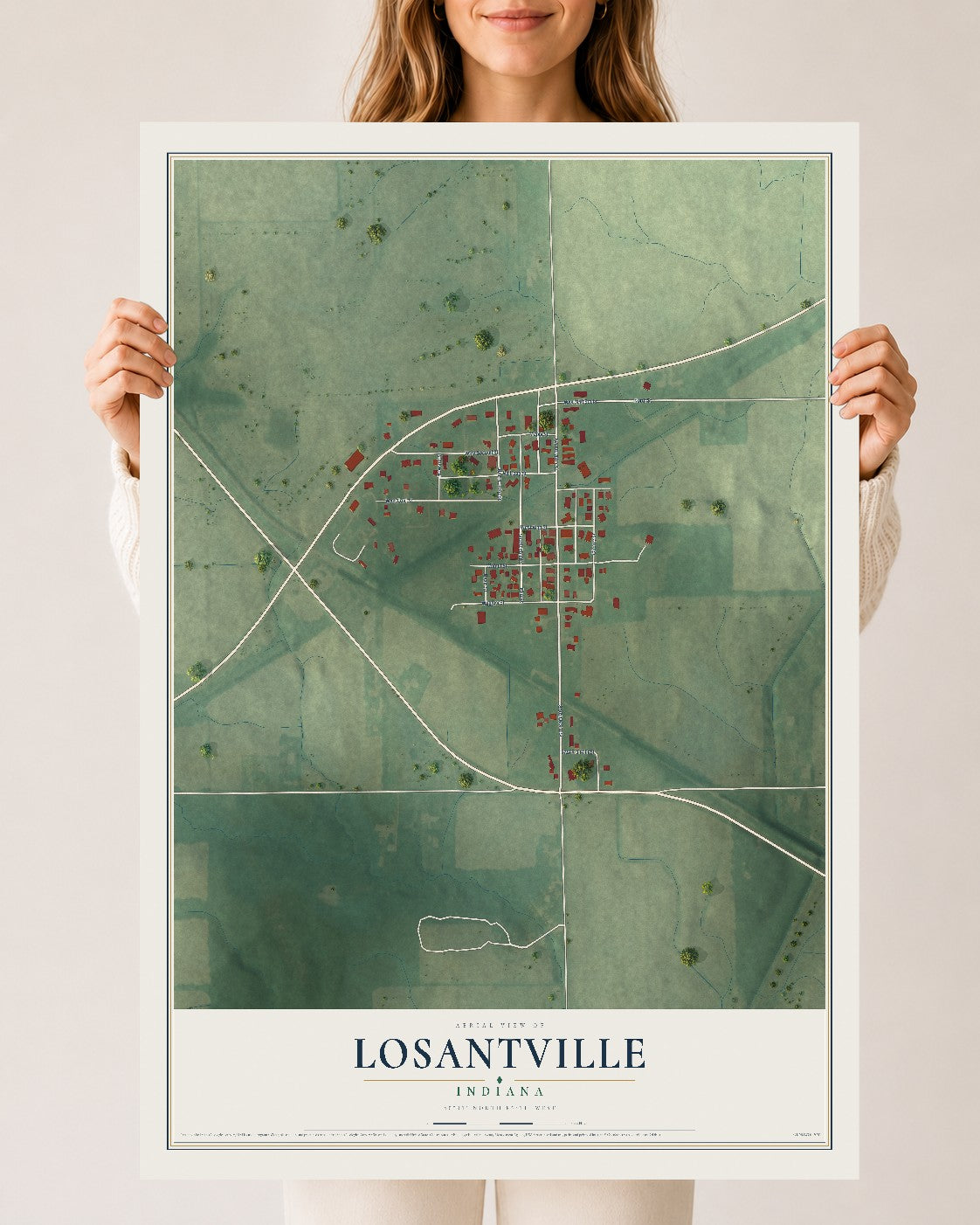 Map of Losantville, Indiana, 24 x 36 inch unframed archival matte print