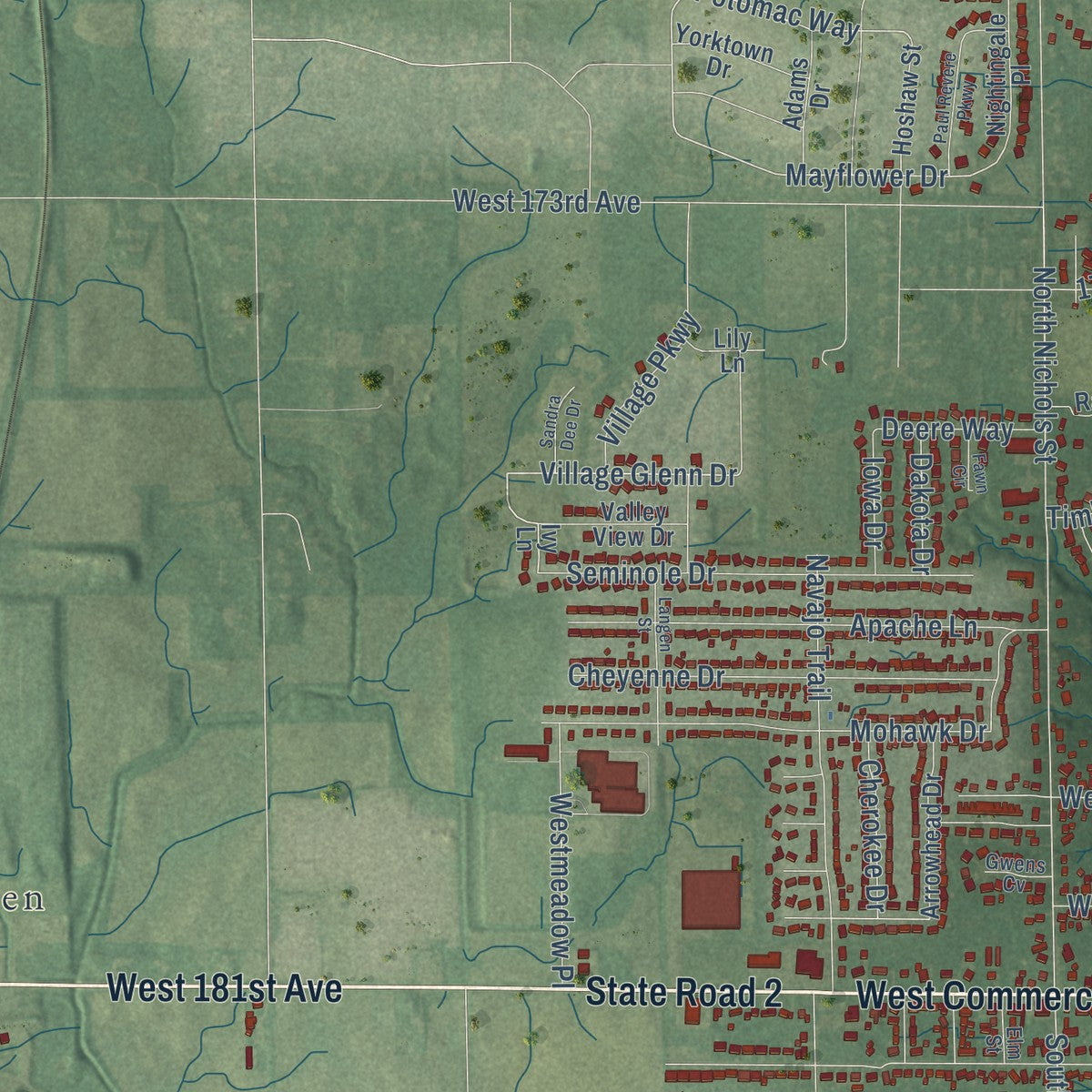 Second close-up of the map of Lowell, Indiana print showing more streets and buildings