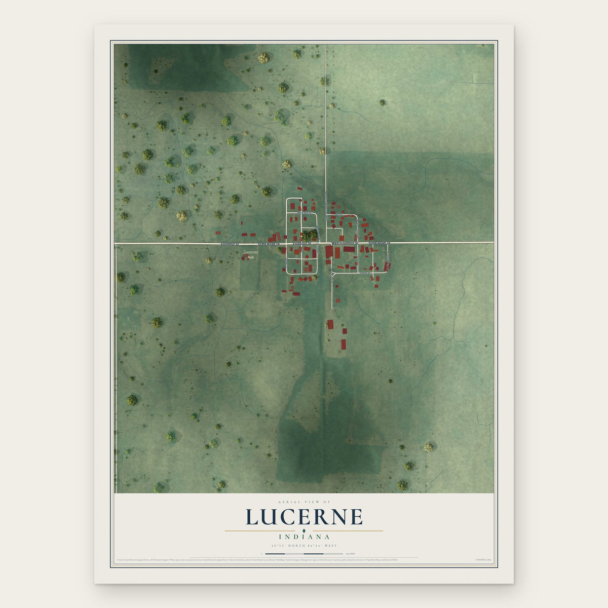 Lucerne, Indiana map print, the full design