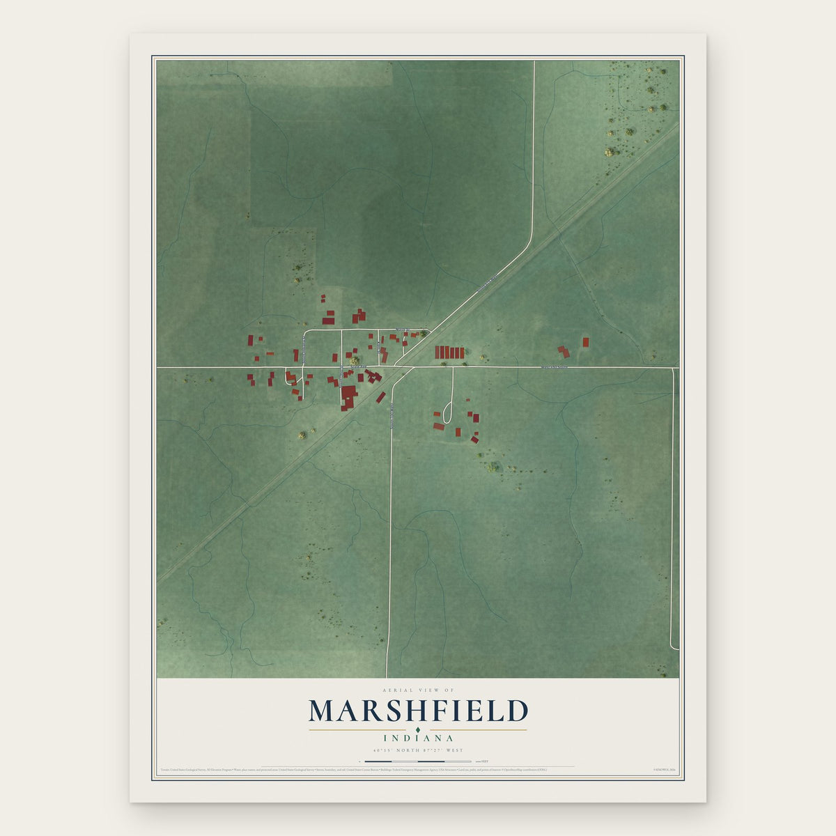 Marshfield, Indiana map print, the full design