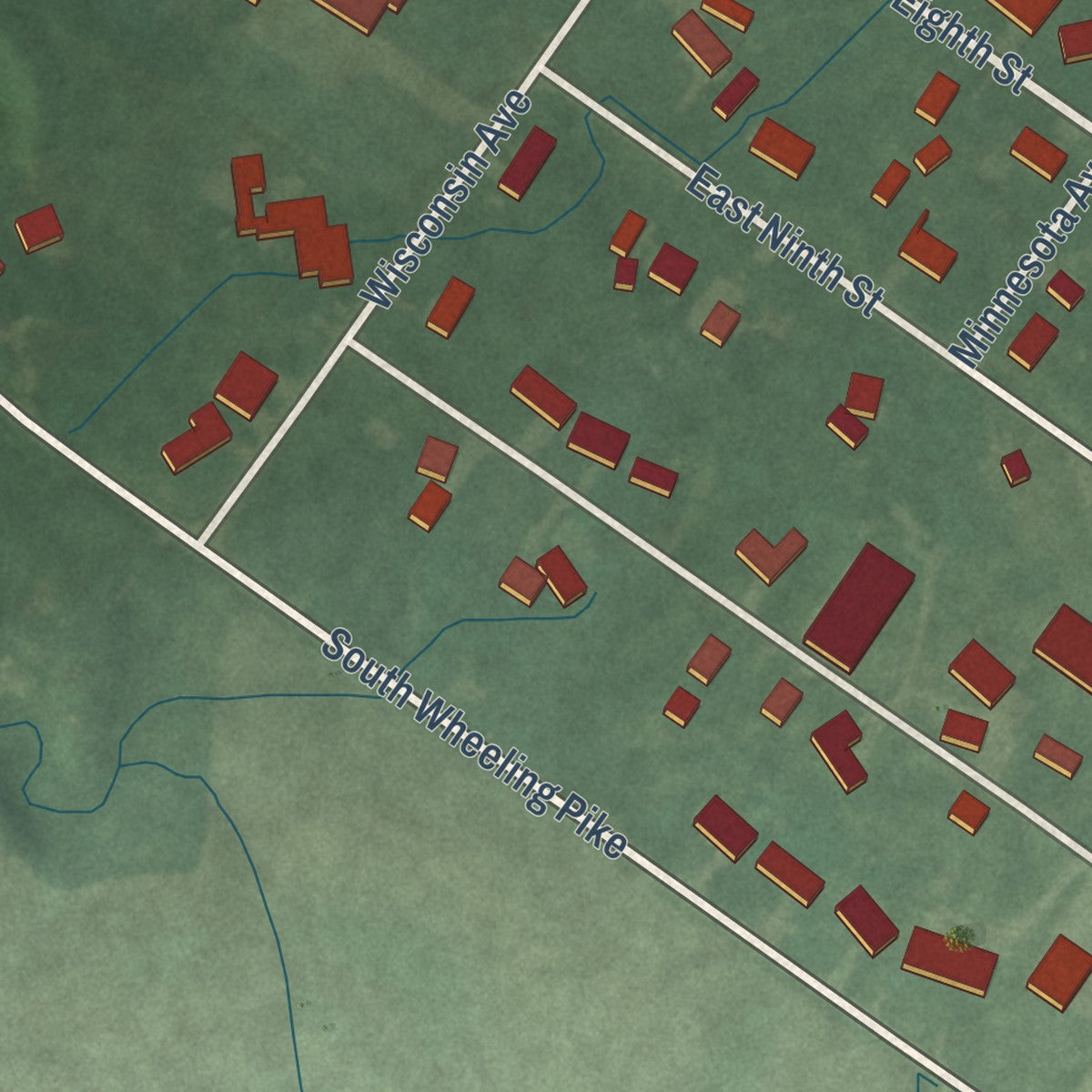 Second close-up of the map of Matthews, Indiana print showing more streets and buildings