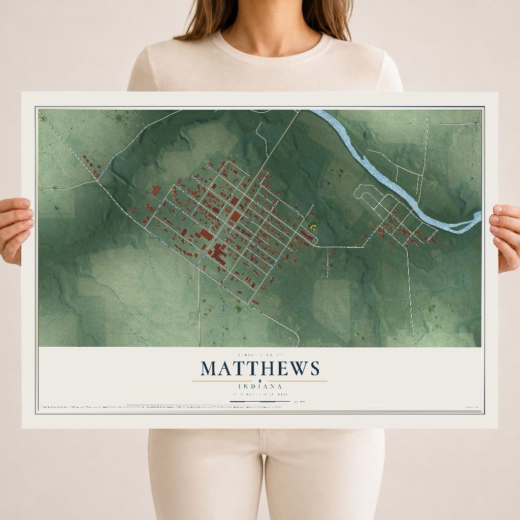 Map of Matthews, Indiana, 18 x 24 inch unframed archival matte print