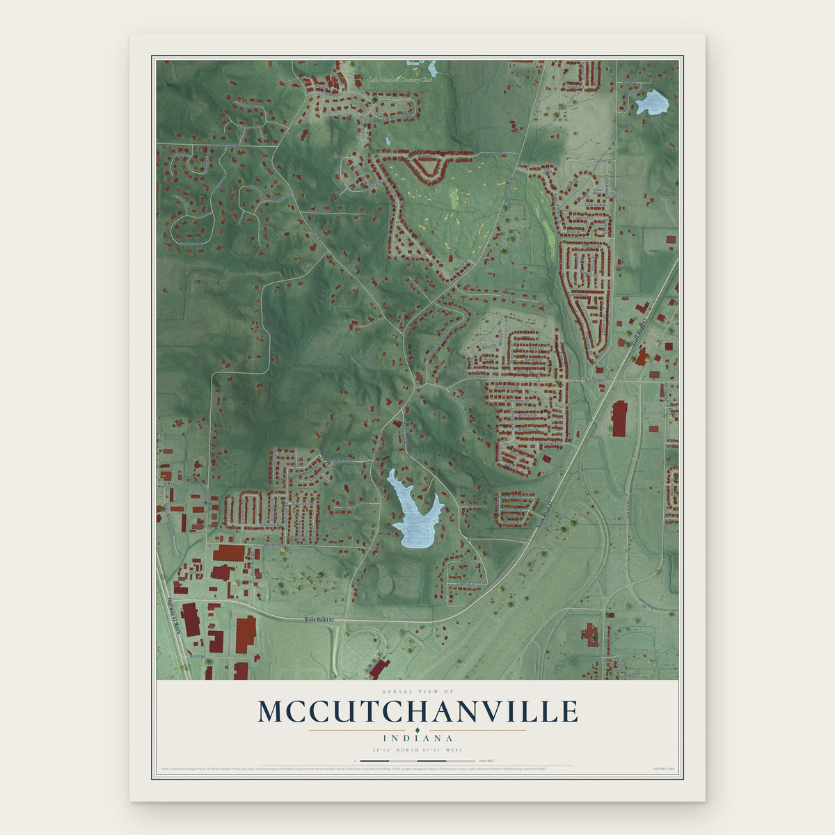 McCutchanville, Indiana map print, the full design