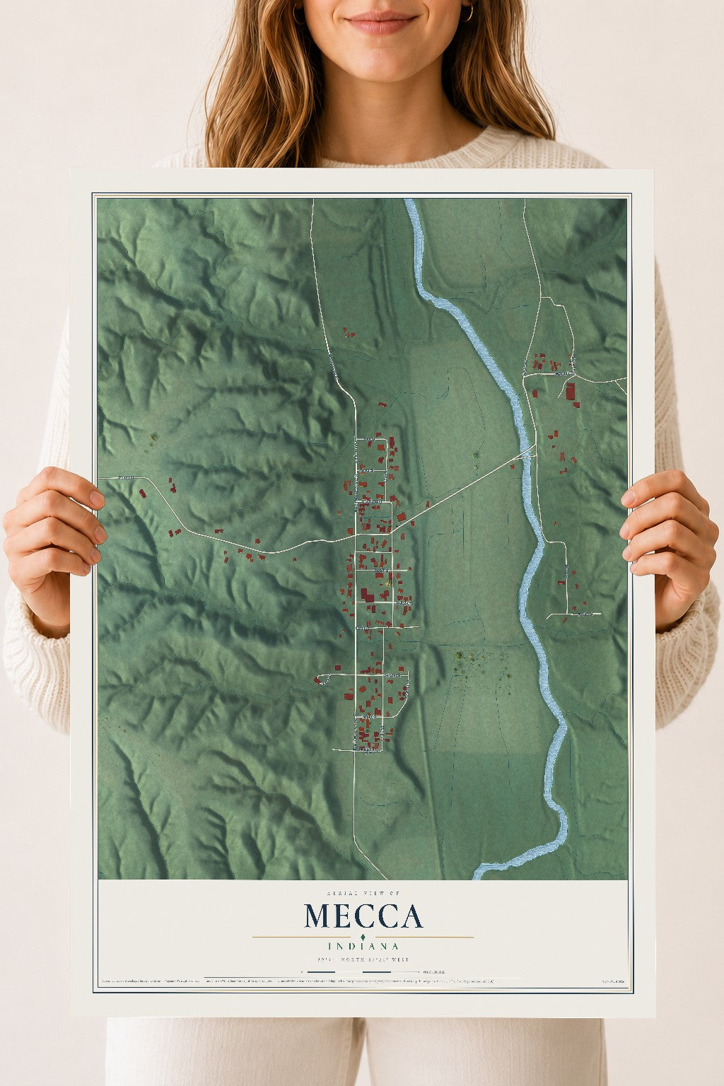 Map of Mecca, Indiana, 18 x 24 inch unframed archival matte print