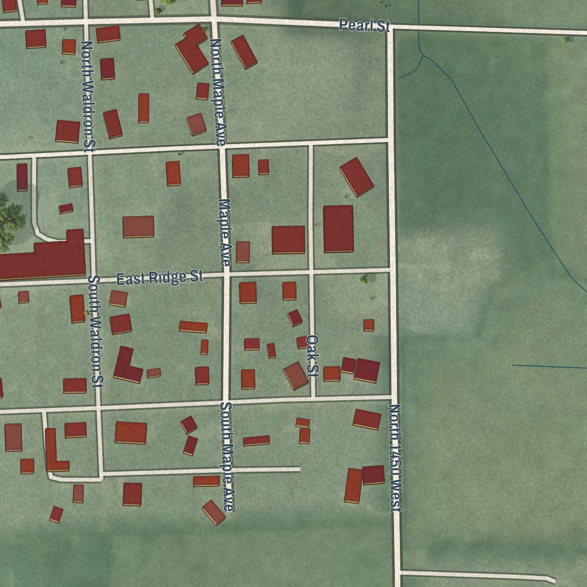 Second close-up of the map of Medaryville, Indiana print showing more streets and buildings