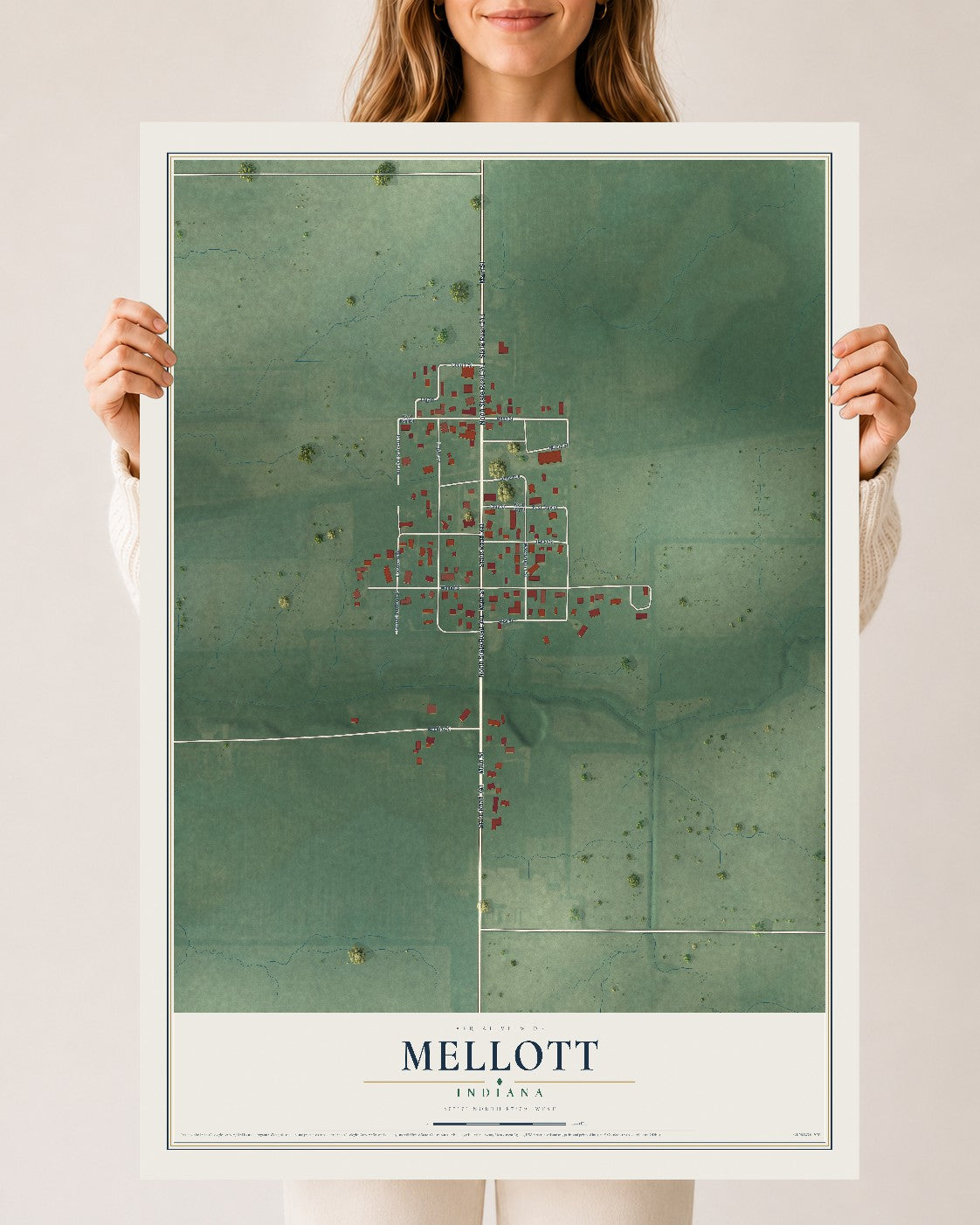 Map of Mellott, Indiana, 24 x 36 inch unframed archival matte print