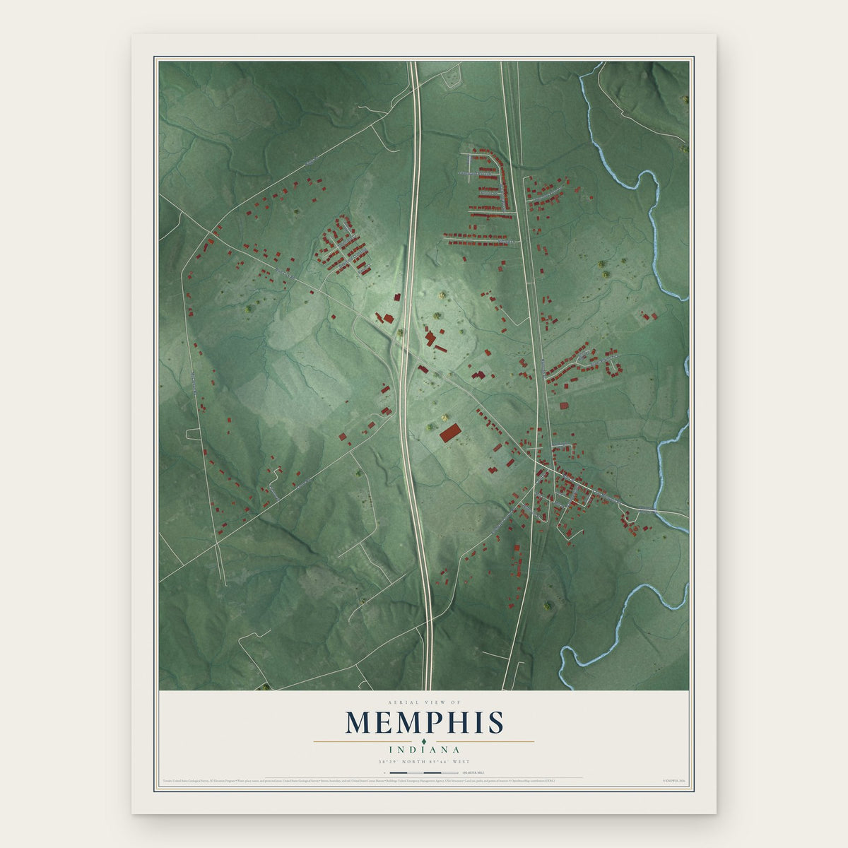 Memphis, Indiana map print, the full design
