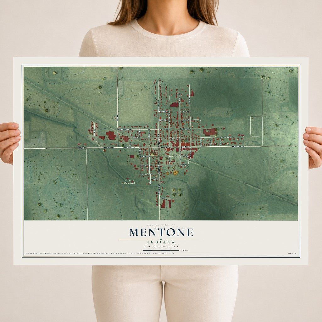 Map of Mentone, Indiana, 18 x 24 inch unframed archival matte print