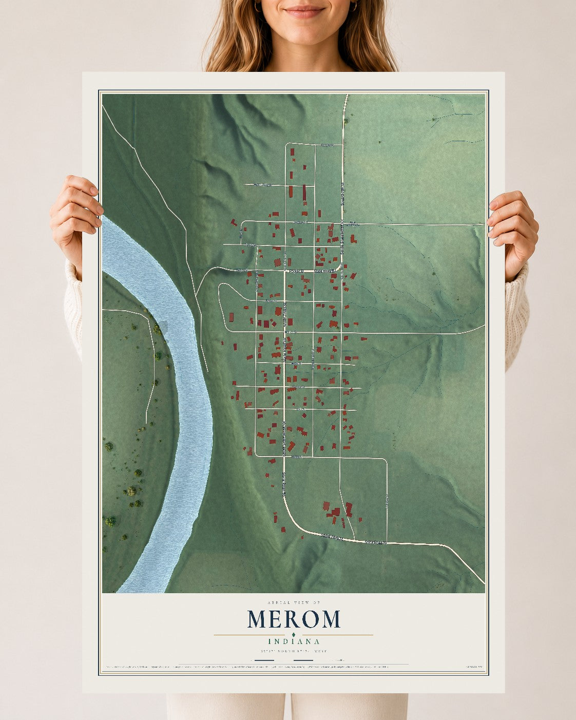 Map of Merom, Indiana, 24 x 36 inch unframed archival matte print
