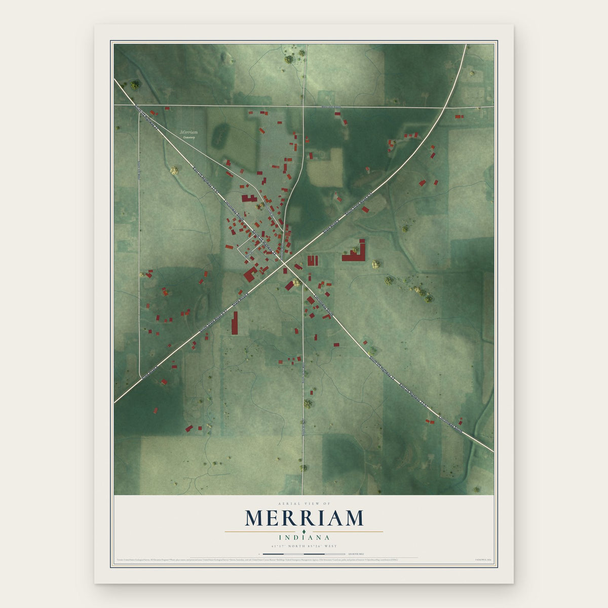 Merriam, Indiana map print, the full design