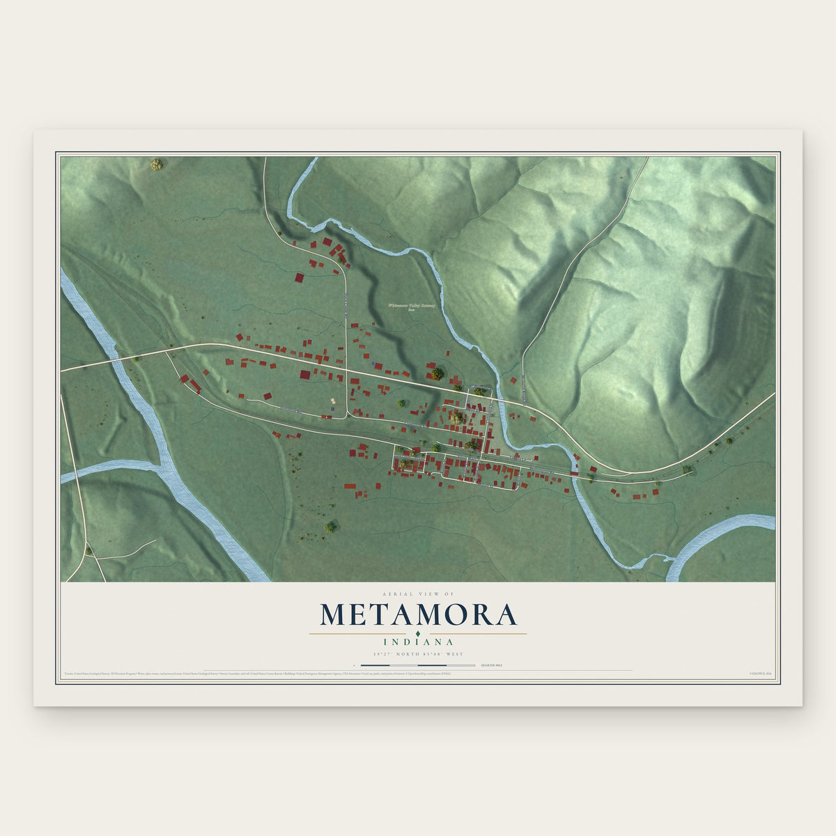 Metamora, Indiana map print, the full design