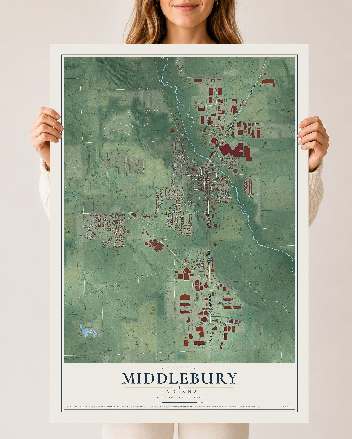 Map of Middlebury, Indiana, 24 x 36 inch unframed archival matte print
