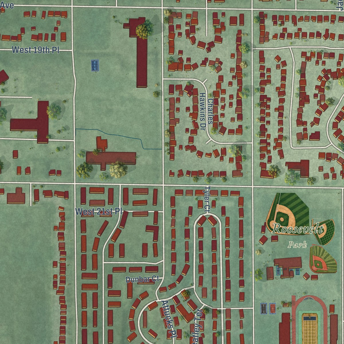Close-up of the map of Midtown, Indiana print showing street and building detail
