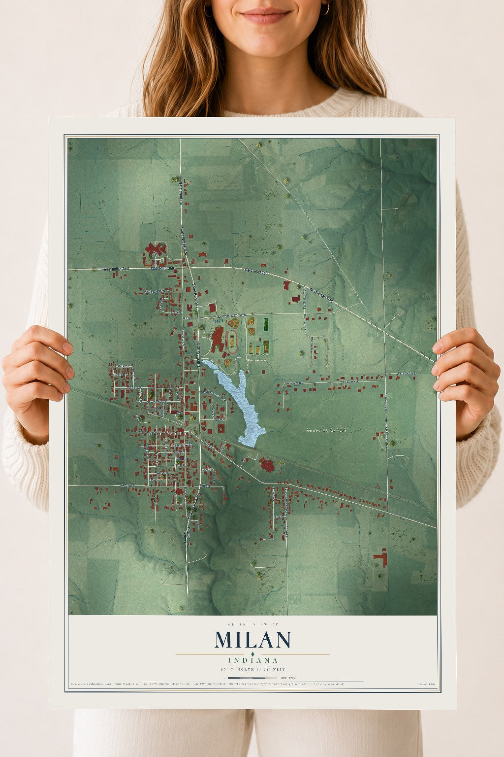 Map of Milan, Indiana, 18 x 24 inch unframed archival matte print