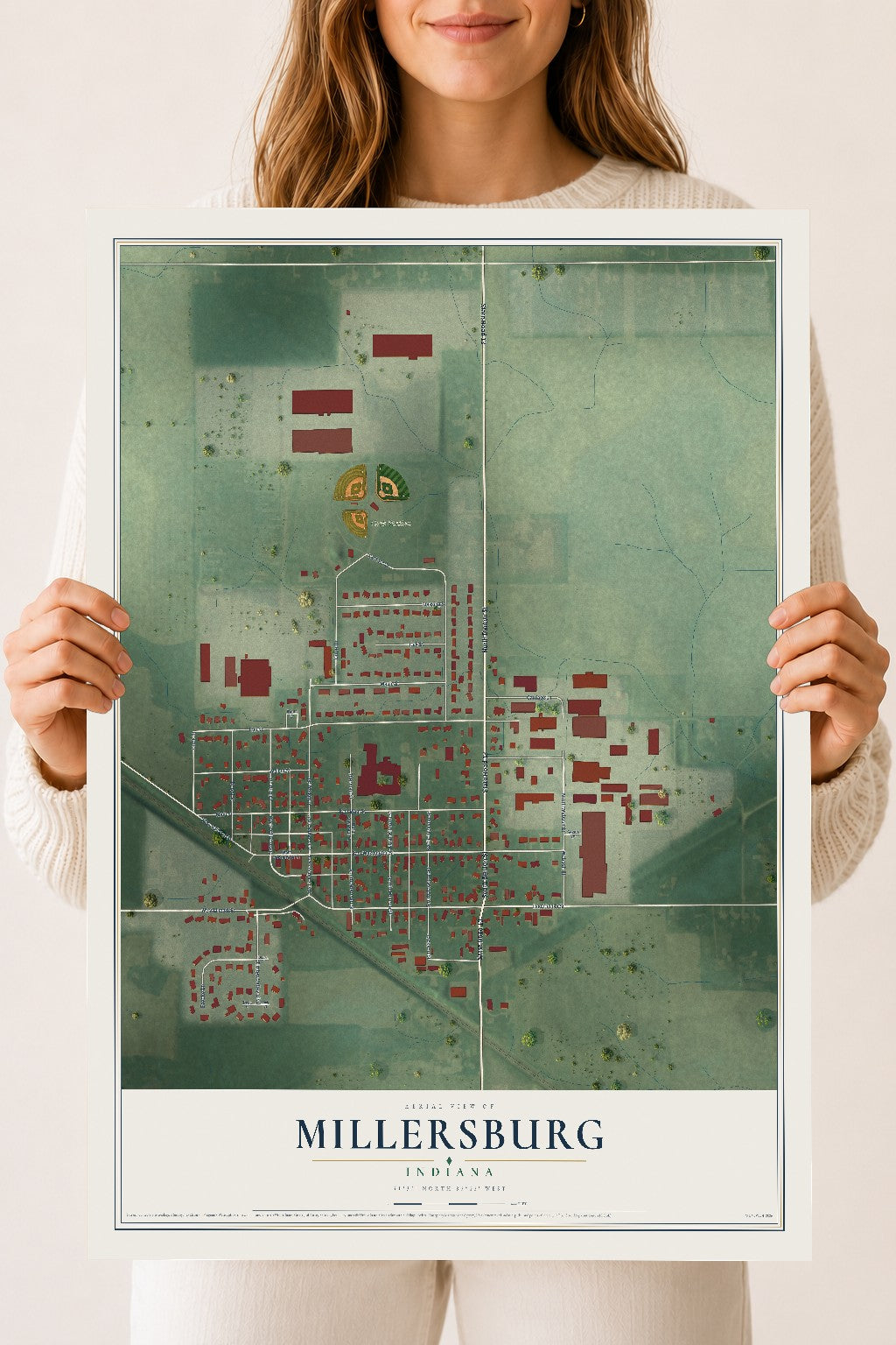 Map of Millersburg, Indiana, 18 x 24 inch unframed archival matte print