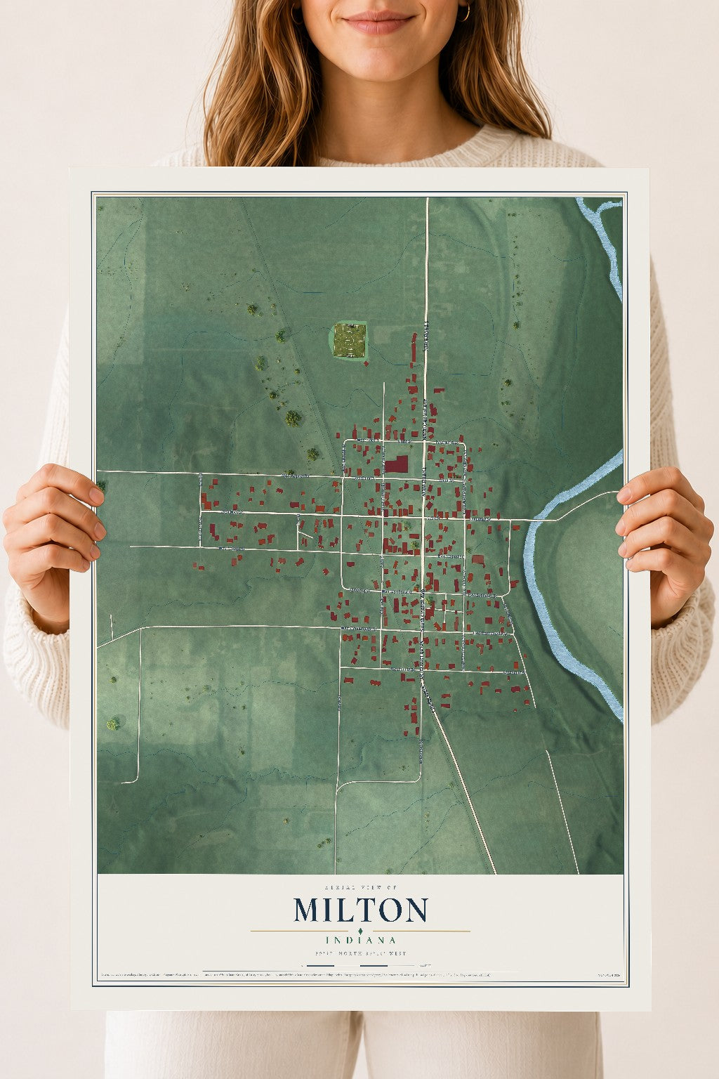 Map of Milton, Indiana, 18 x 24 inch unframed archival matte print