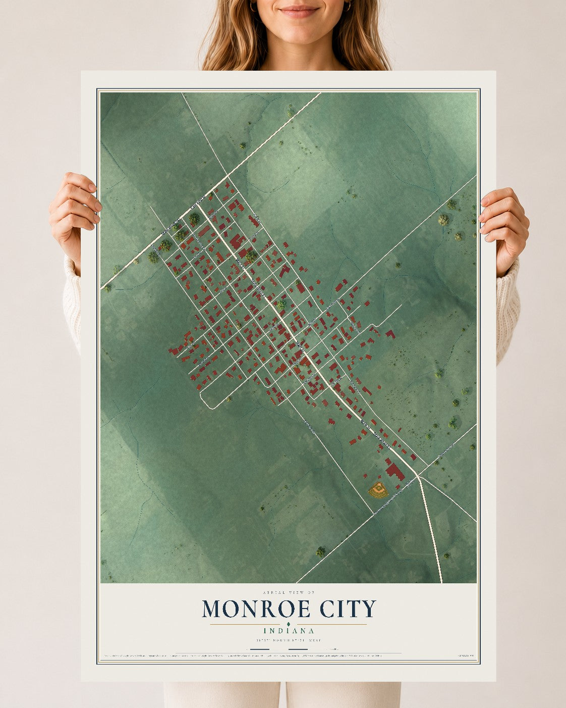 Map of Monroe City, Indiana, 24 x 36 inch unframed archival matte print