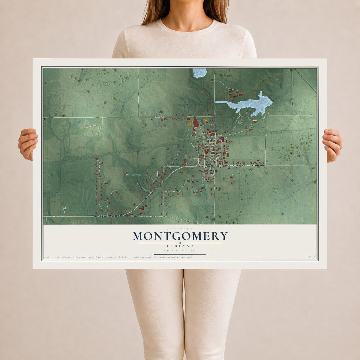 Map of Montgomery, Indiana, 24 x 36 inch unframed archival matte print