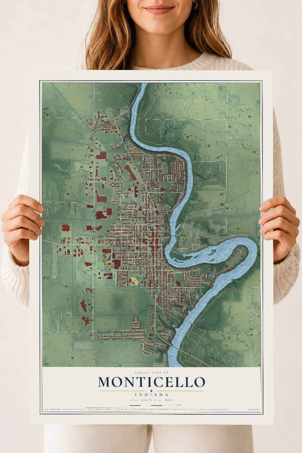 Map of Monticello, Indiana, 18 x 24 inch unframed archival matte print